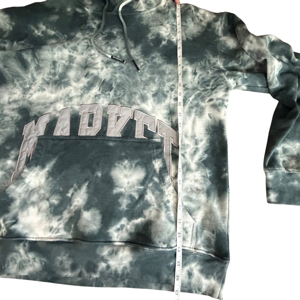 Market Hoodie Mens L Green Tie Dye Arched Logo Pullover Streetwear Skater Urban - Picture 4 of 9
